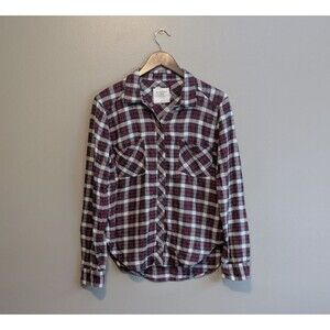 Abercrombie Fitch Size Large Red White Plaid Flannel Shirt Womens Button Up Top
